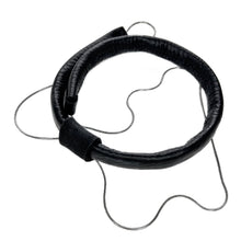 Load image into Gallery viewer, A close-up of an elegant leather choker featuring hand-stitched genuine leather and a high-quality stainless steel chain. The choker is adorned with a removable leather bead and is displayed against a neutral background.