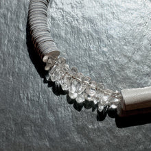 Load image into Gallery viewer, Our hand-stitched white leather choker with clear quartz crystals exudes both tranquility and edge. Adorn any outfit for a refined appearance or to give intention to your look. WAIWAI chokers are the softest, lightest, and most comfortable you'll ever wear. Shop now and elevate your look with comfort and style.