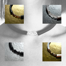 Load image into Gallery viewer, Our hand-stitched white leather choker with clear quartz crystals exudes both tranquility and edge. Adorn any outfit for a refined appearance or to give intention to your look. WAIWAI chokers are the softest, lightest, and most comfortable you'll ever wear. Shop now and elevate your look with comfort and style.