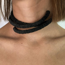 Load image into Gallery viewer, Discover the perfect blend of bold simplicity and high texture with WAIWAI's softest choker. The intriguing design of this helical choker symbolizes growth, evolution, and resilience. It flexes easily for comfortable wear, and its clasp-free design ensures clean lines from every angle. Experience the serpentine embrace of this choker's softness against your skin and forget it's even there. Elevate your jewelry collection with WAIWAI's unique and comfortable choker.