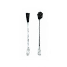 Load image into Gallery viewer, Add a touch of modern elegance to your wardrobe with our unique drop earrings. Crafted with clear quartz and featuring asymmetrical geometry, these earrings are perfect for fashion-forward women who appreciate design and art. The streamlined simplicity of our earrings will make you feel elegant and statuesque, while the lightweight design ensures all-day comfort. Shop now for a statement piece that promotes clarity and focus in the mind, body, and spirit
