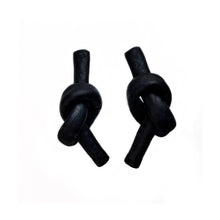Load image into Gallery viewer, Handcrafted Leather knot stud earrings - a symbol of eternal connection and cherished bond. These earrings offer the perfect amount of visual interest for a flattering and pronounced presence, adding simple sophistication whether you're dressed up or down. The luxurious feel and suppleness of the fine leather is something to be admired, and the subtle colour-matched stitching reveals impeccable hand craftsmanship. Feel anchored with the knot and enjoy the timeless elegance of these earrings.