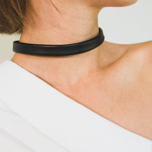 Load image into Gallery viewer, Unisex handcrafted leather double wrap bracelet. The bracelet features a sleek, minimalist design with premium upcycled leather and a convenient magnetic clasp. Can also be worn as a choker. Available in two sizes