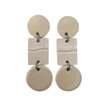 Load image into Gallery viewer, Introducing &#39;Texture Fusion &#39; earrings. A blend of smooth leather circles and an alligator rectangle, creating a captivating texture mix. Comfortable, stylish stud drop design. Embrace sustainable sophistication. WAIWAI