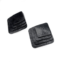 Load image into Gallery viewer, Square black leather earrings with rounded corners, featuring layered leather design for a dimensional and sculptural look.