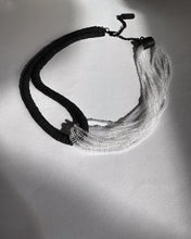 Load image into Gallery viewer, Black leather and transparent glass bead choker necklace, interlocking design, handcrafted by WAIWAI