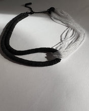 Load image into Gallery viewer, Black leather and transparent glass bead choker necklace, interlocking design, handcrafted by WAIWAI