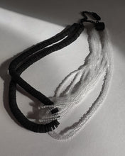 Load image into Gallery viewer, Black leather and transparent glass bead choker necklace, interlocking design, handcrafted by WAIWAI