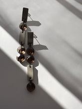 Load image into Gallery viewer, Smoky quartz and beige leather drop earrings with faceted round quartz stones