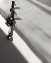 Load image into Gallery viewer, Smoky quartz and beige leather drop earrings with faceted round quartz stones