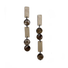 Load image into Gallery viewer, Smoky quartz and beige leather drop earrings with faceted round quartz stones