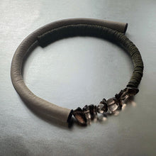 Load image into Gallery viewer, Minimal structured leather choker in off white and green with natural stone detail