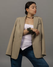 Load image into Gallery viewer, Model wearing minimal structured leather choker in off white and green with natural stone detail 