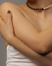 Load image into Gallery viewer, Close-fitting leather choker with smoky quartz and textured green leather