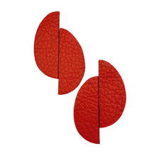 Load image into Gallery viewer, Handcrafted sculptural red leather earrings with overlapping organic geometric shapes on stainless steel posts.