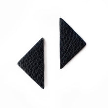 Load image into Gallery viewer, Our leather triangle earrings represent balance and power. The opulent leather adds a bold touch to your outfit. Wear them for a magical boost. Shop now and embrace sharp angles.