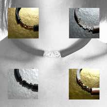 Load image into Gallery viewer, Our hand-stitched white leather choker with clear quartz crystals exudes both tranquility and edge. Adorn any outfit for a refined appearance or to give intention to your look. WAIWAI chokers are the softest, lightest, and most comfortable you&#39;ll ever wear. Shop now and elevate your look with comfort and style.